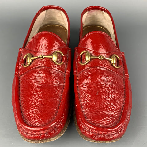 GUCCI Size 9 Red Patent Leather Slip On Horsebit Loafers