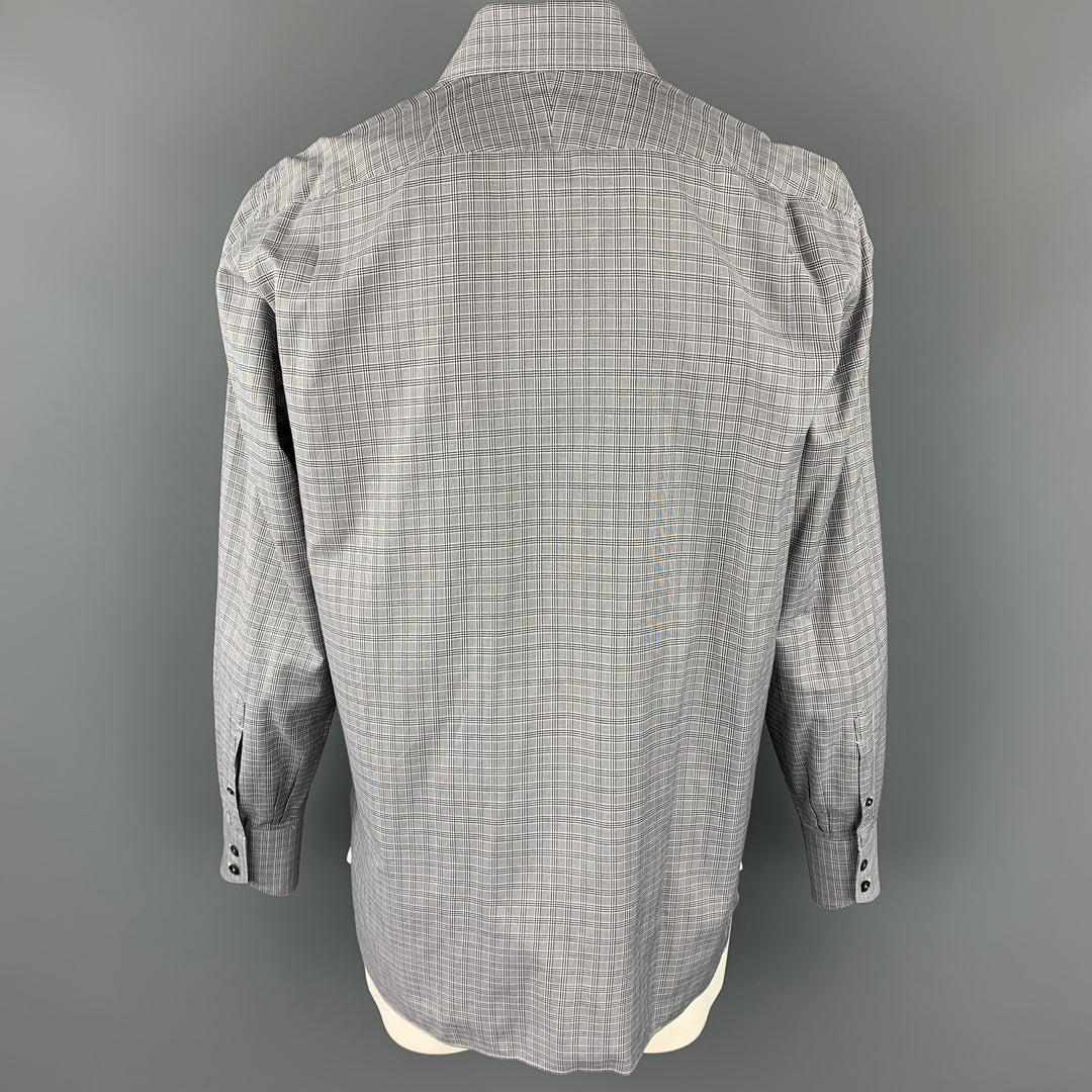 TOM FORD Size XL Black & White Plaid Cotton Button Up Long Sleeve Shirt