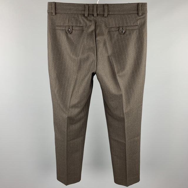 SERGIO DAVILA Size 34 Brown Stripe Wool Zip Fly Dress Pants