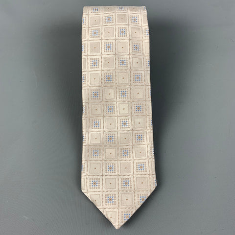 BRIONI Ivory &  Blue Checkered Silk Tie