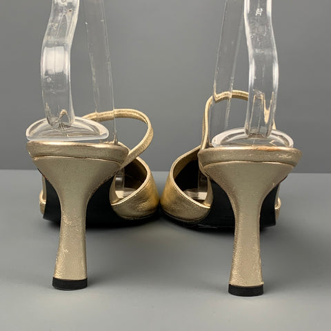 Vintage YVES SAINT LAURENT Size 7.5 Gold Leather Open back Sandals