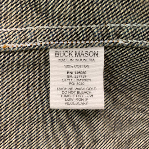 BUCK MASON Size L Indigo Blue Solid Cotton Button Down Long Sleeve Shirt