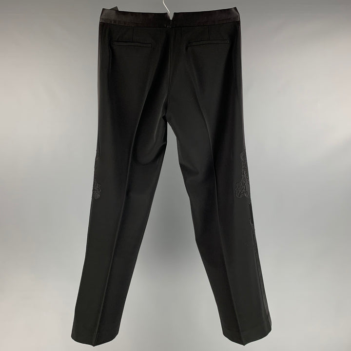VIKTOR & ROLF Size 10 Black Polyester Spandex Embroidered Tuxedo Dress Pants