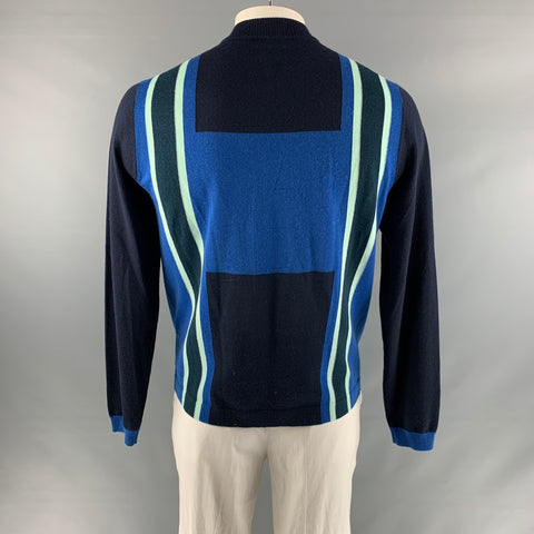 PAUL SMITH Talla L Jersey de lana merino con bloques de color azul marino y cremallera de 1/4