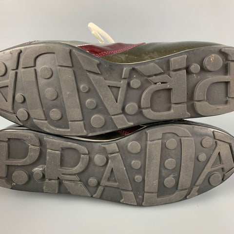 PRADA Size 7.5 Olive White Silver Color Block Lace Up Sneakers