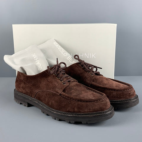 MANOLO BLAHNIK Size 9.5 Brown Suede Lace Up Shoes