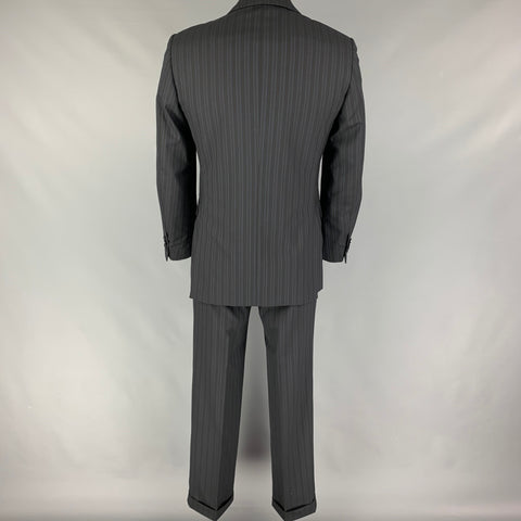 PAL ZILERI Size 40 Black Blue Stripe Wool Double Breasted Suit