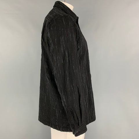 ISSEY MIYAKE Size L Black Textured Cotton Button Down Long Sleeve Shirt