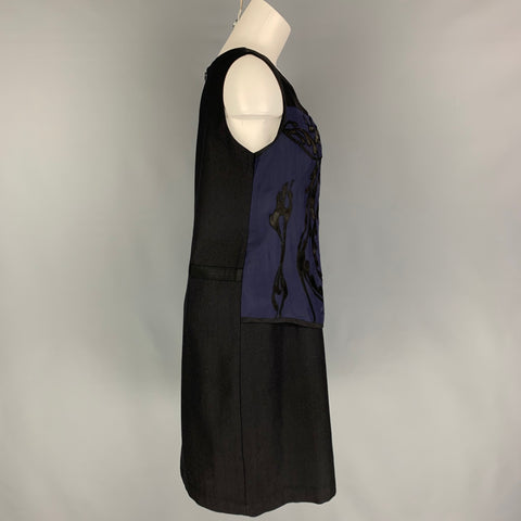 PAS de CALAIS Talla M Vestido sin mangas con apliques de seda de rayón negro azul oscuro