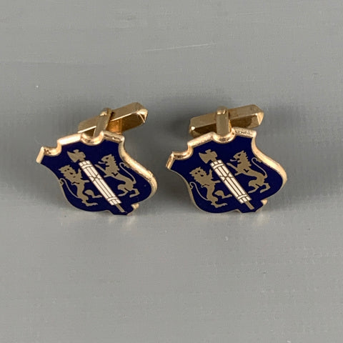 SWANK Navy Gold Crest Metal Cuff Links