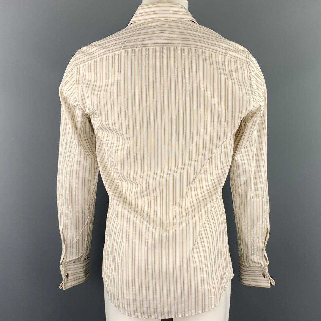GUCCI Size M Beige Stripe Cotton French Cuff Long Sleeve Shirt
