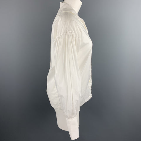 DRIES VAN NOTEN Size 6 White Poplin Cotton Dropped Shoulder Blouse