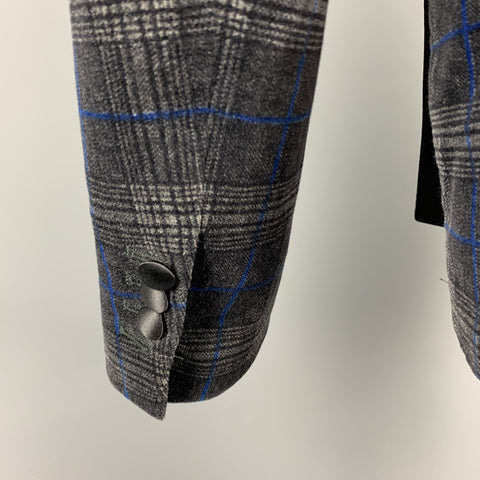 DSQUARED2 Size 40 Grey & Black Plaid Velvet Peak Lapel Double Breasted Sport Coat