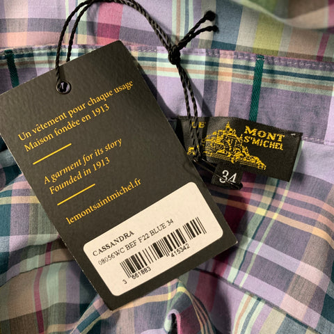 LE MONT ST.MICHEL Size 2 Purple Green Cotton Viscose Madras Casual Top