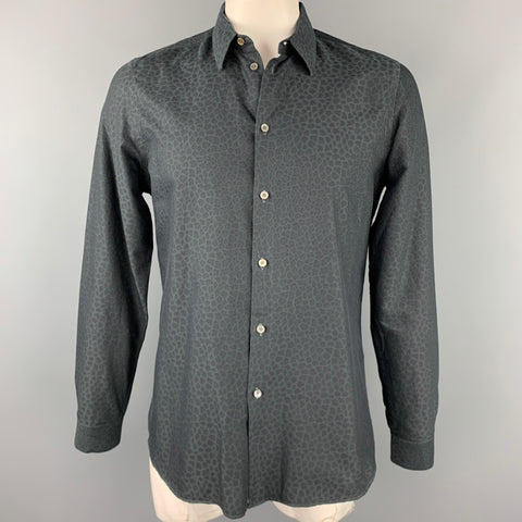 PAUL SMITH Size L Black on Black Print Cotton Button Up Long Sleeve Shirt