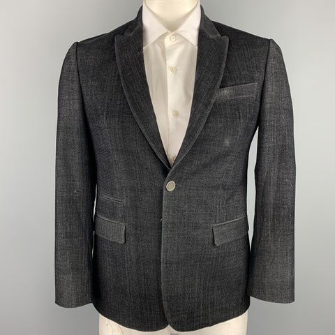 JUST CAVALLI Size 40 Black Textured Polyester Blend Peak Lapel Sport Coat