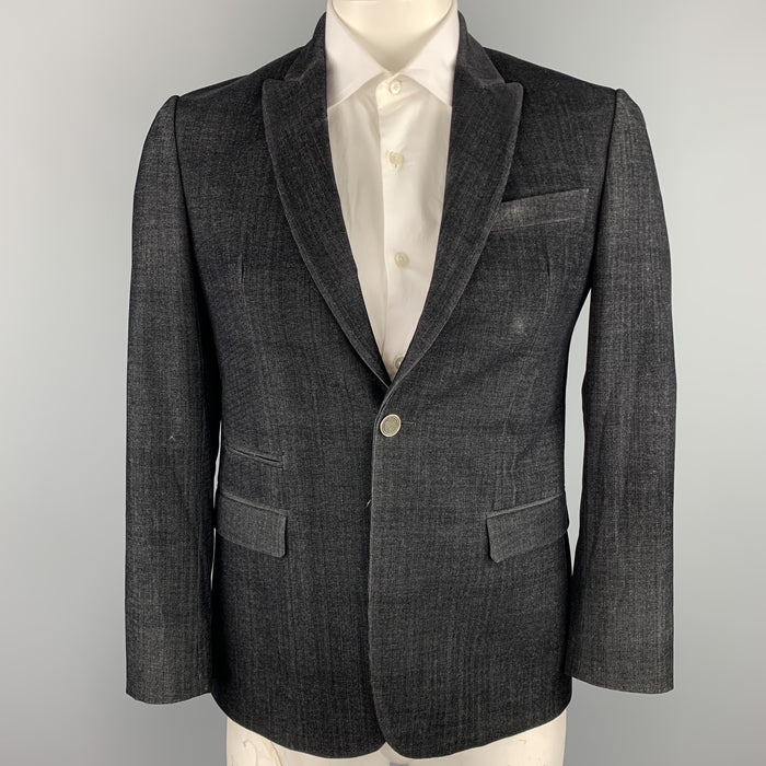 JUST CAVALLI Size 40 Black Textured Polyester Blend Peak Lapel Sport Coat