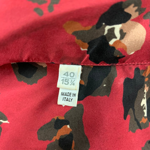 LANVIN Size M Burgundy & Black Print Silk Camp Short Sleeve Shirt