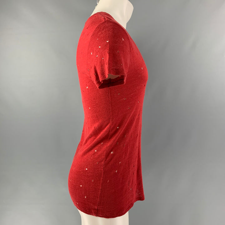 IRO Taille XS T-shirt à col rond en lin vieilli brique