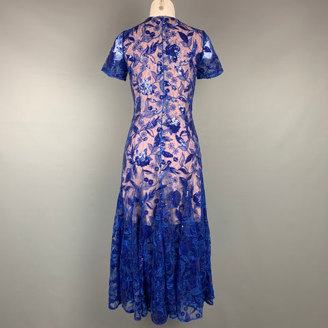 COSTARELLOS Size 4 Blue & Nude Sequin Embroidered Polyester / Nylon Cocktail Dress