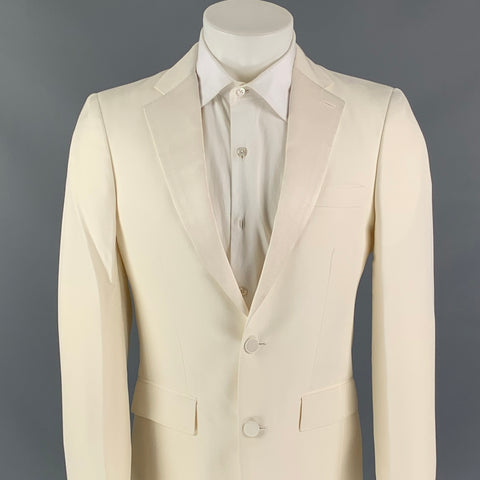BURBERRY Size 38 Regular Cream Silk Notch Lapel Sport Coat