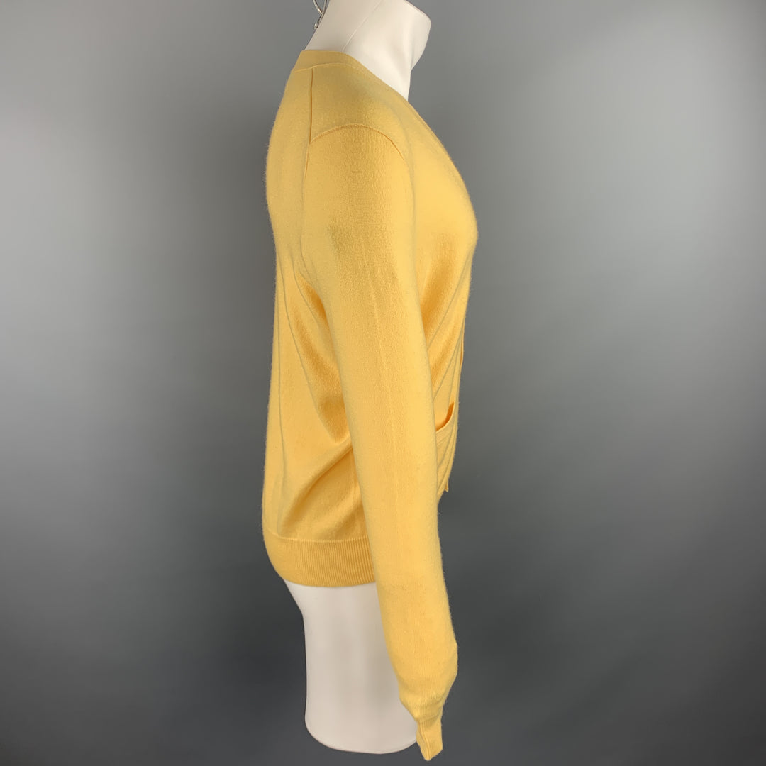 RALPH LAUREN Taille S Cardigan boutonné en cachemire jaune