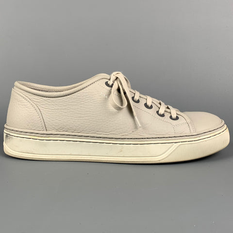 LANVIN Taille 12 Baskets à lacets en cuir gris clair et blanc