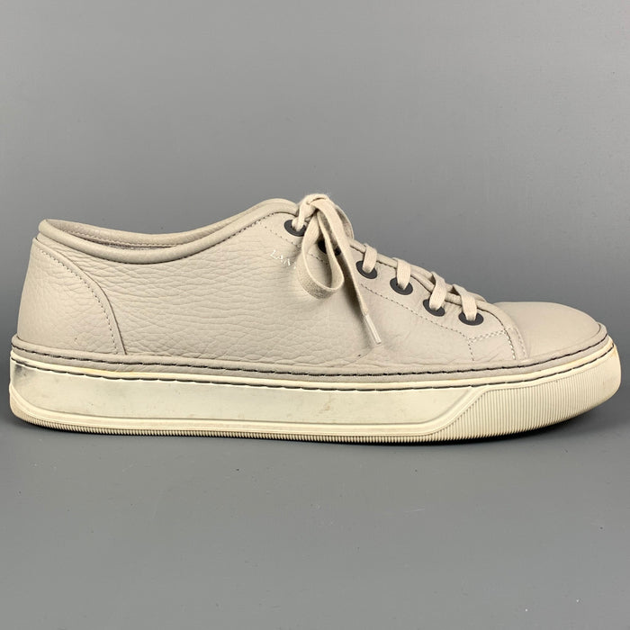 LANVIN Size 12 Light Gray & White Leather Lace Up Sneakers