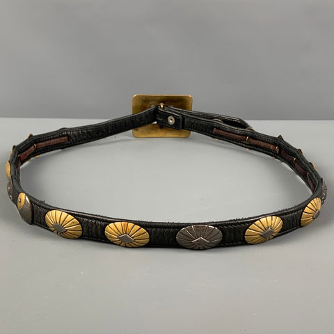 VINTAGE Waist Size 31 Black Concho Leather Metal Belt
