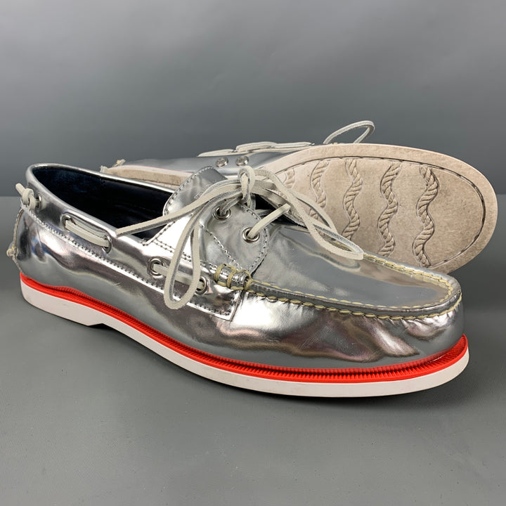 POLO de RALPH LAUREN Talla 11.5 Mocasines náuticos blancos plateados