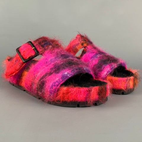 CELINE de Phoebe Philo OI 18 Talla 8 Sandalias tipo caja con textura de mohair naranja fucsia