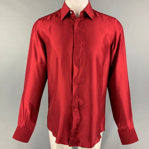 DOLCE & GABBANA Size M Burgundy Pattern Silk Hidden Placket Long Sleeve Shirt