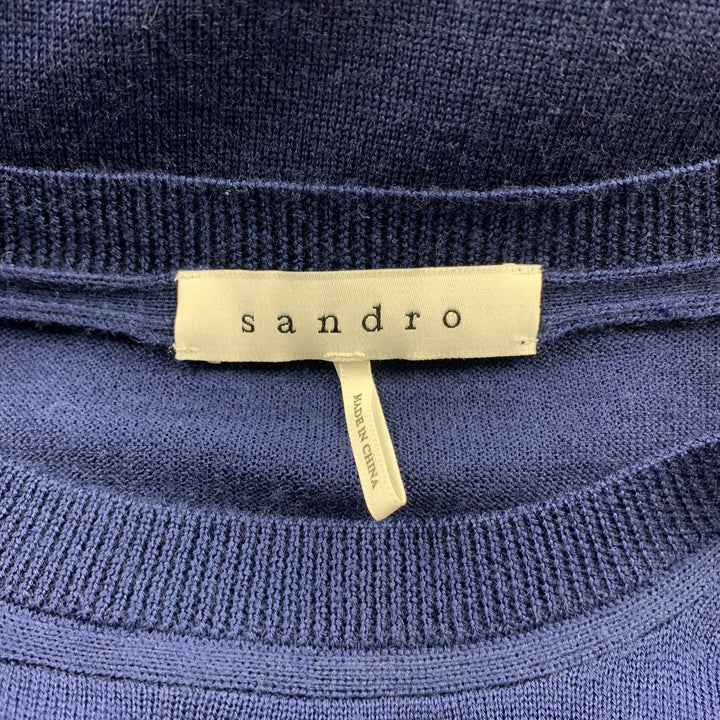 SANDRO Size S Navy Merino Wool Crew-Neck Pullover