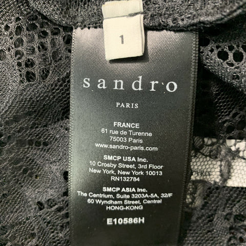 SANDRO Size S Black Lace Polyamide Long Sleeve Dress Top