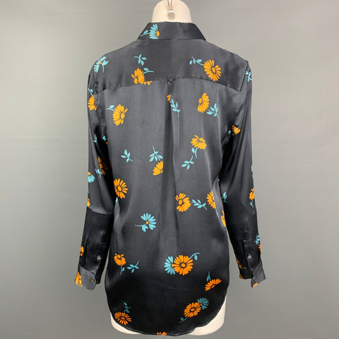 EQUIPMENT Size S Navy & Yellow Floral Silk Blouse