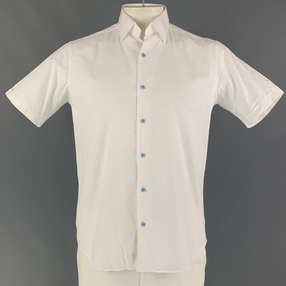 LANVIN Size L White Cotton Short Sleeve Shirt