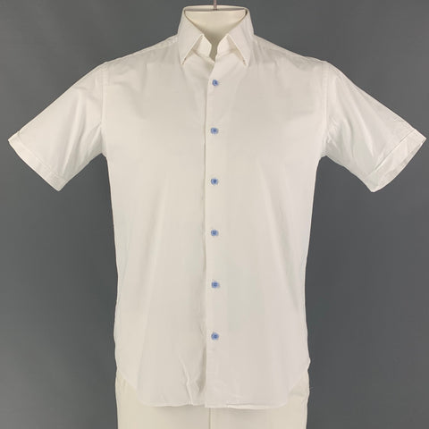 LANVIN Size L White Cotton Short Sleeve Shirt