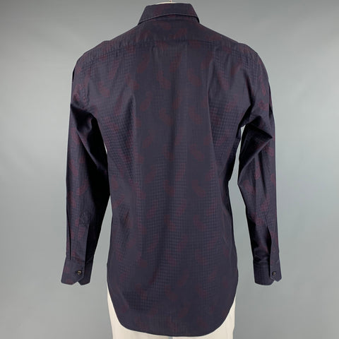 ETRO Size L Navy Burgundy Paisley Cotton Button Up Long Sleeve Shirt