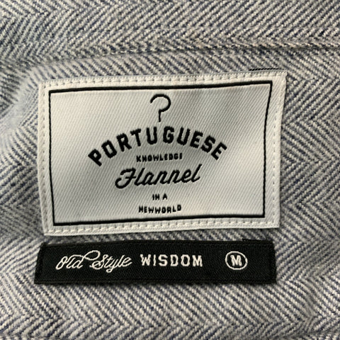 PORTUGUESE FLANNEL Size M Light Blue Herringbone Long Sleeve Shirt