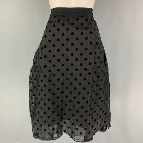 MARC JACOBS Size 8 Black Polyester Polka Dot Pleated Mid-Calf Skirt