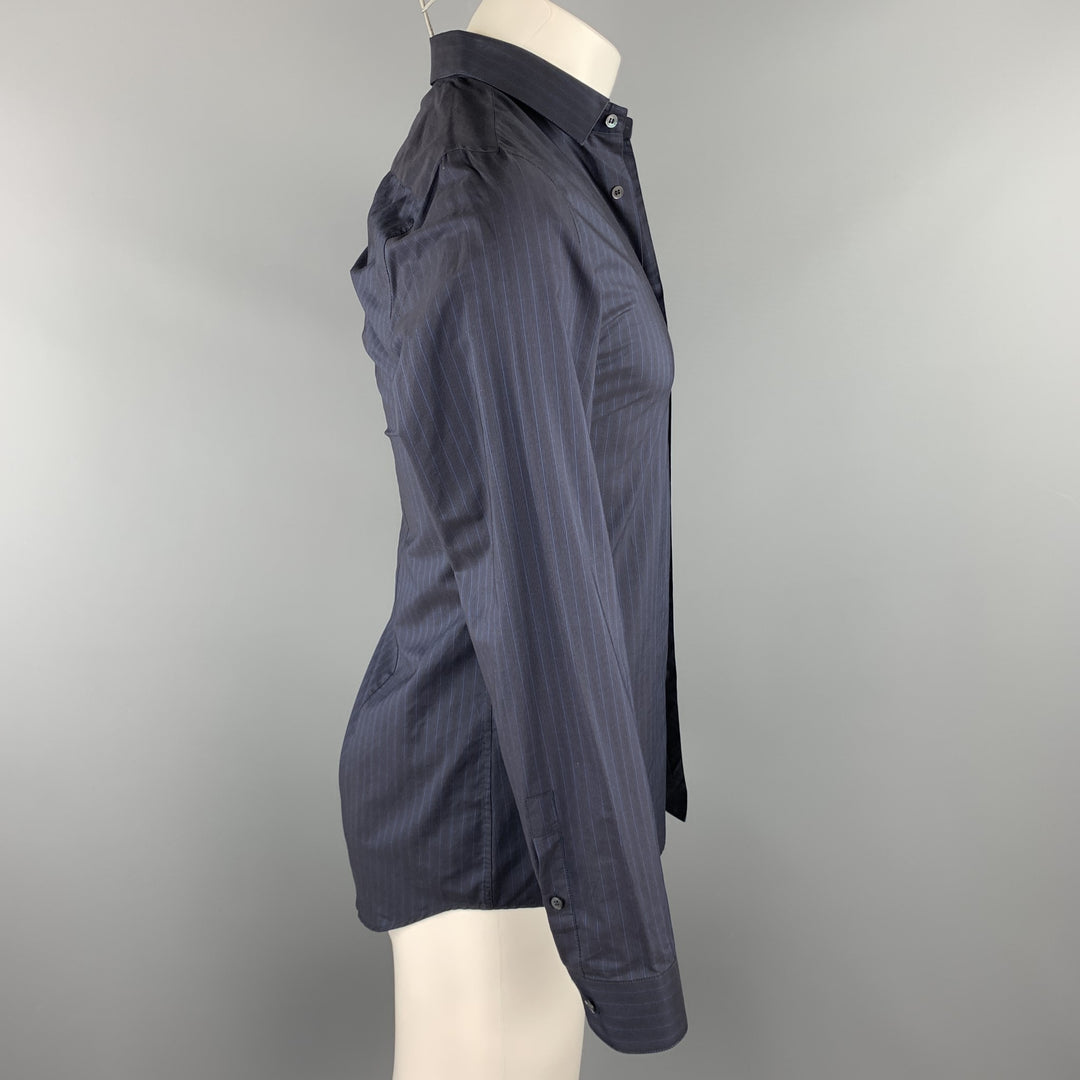 MIU MIU Size S Navy Stripe Cotton Button Up Long Sleeve Shirt