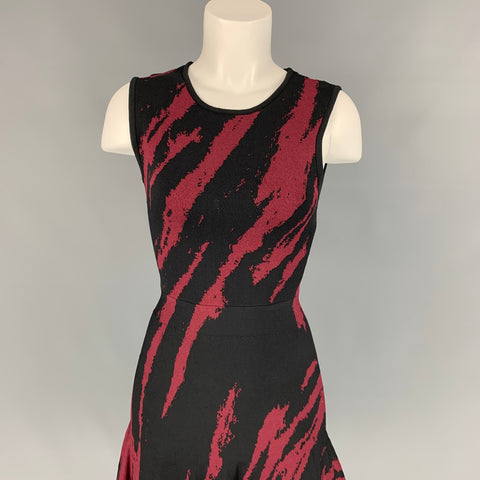 OHNE TITEL Size XS Black & Burgundy Marbled Rayon Sleevless Peplum Dress