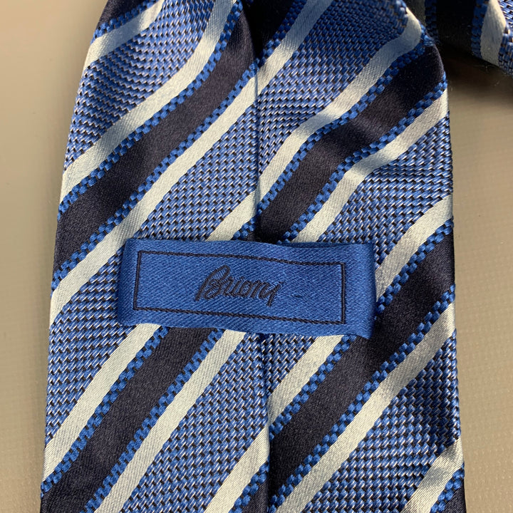 BRIONI Light Blue & Black Stripe Silk Tie