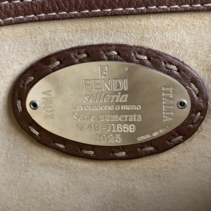 FENDI SELLERIA N49-11859 Copper Contrast Stitch Pebble Grain Leather Handbag