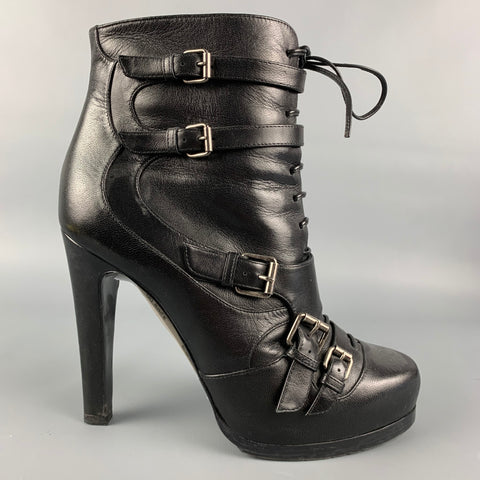 TABITHA SIMMONS Talla 8.5 Botines con plataforma de cuero negro