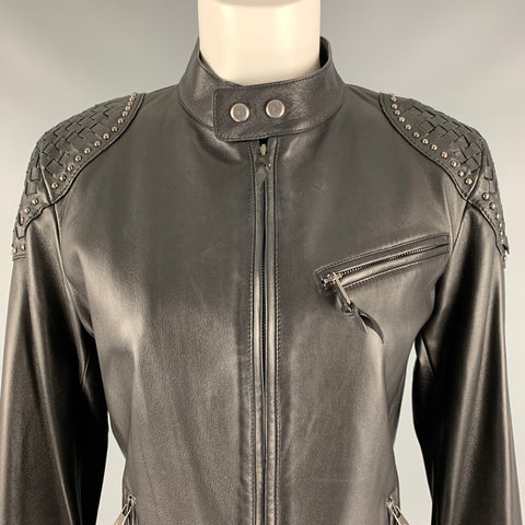 RALPH LAUREN Taille 8 Veste zippée en cuir clouté noir