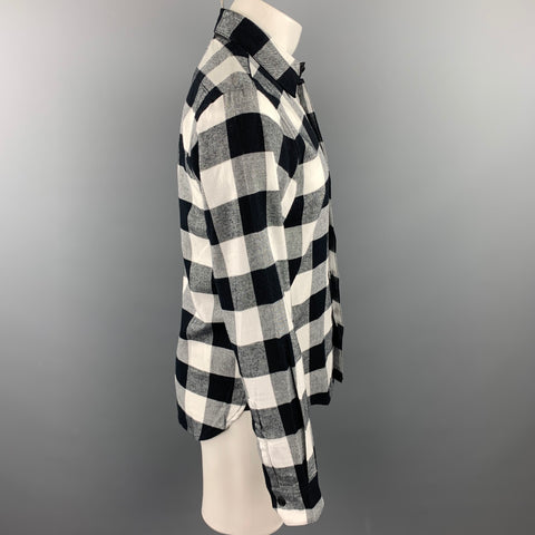 EN NOIR Size S Black & White Buffalo Plaid Cotton Long Sleeve Shirt