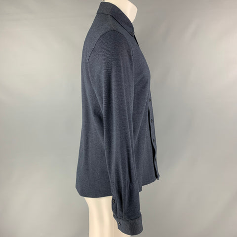 VINCE Camisa de manga larga con botones de algodón y poliéster con lunares blancos marinos talla M