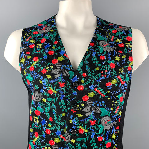 COMME des GARCONS HOMME PLUS Size L Black & Multi-Color Floral Wool Vest
