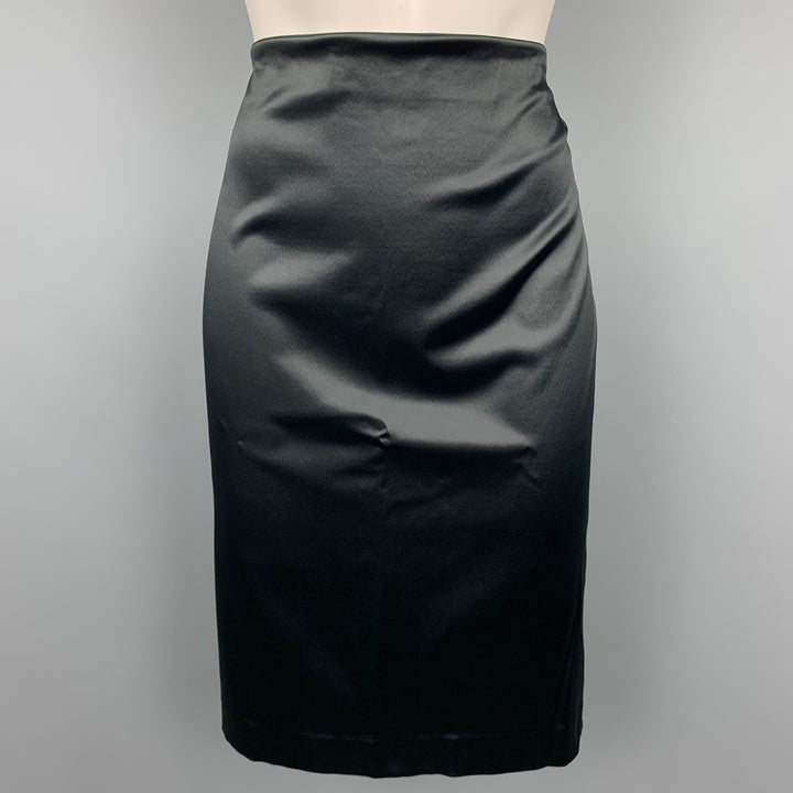 MISSONI Size M Black Satin Pencil Skirt